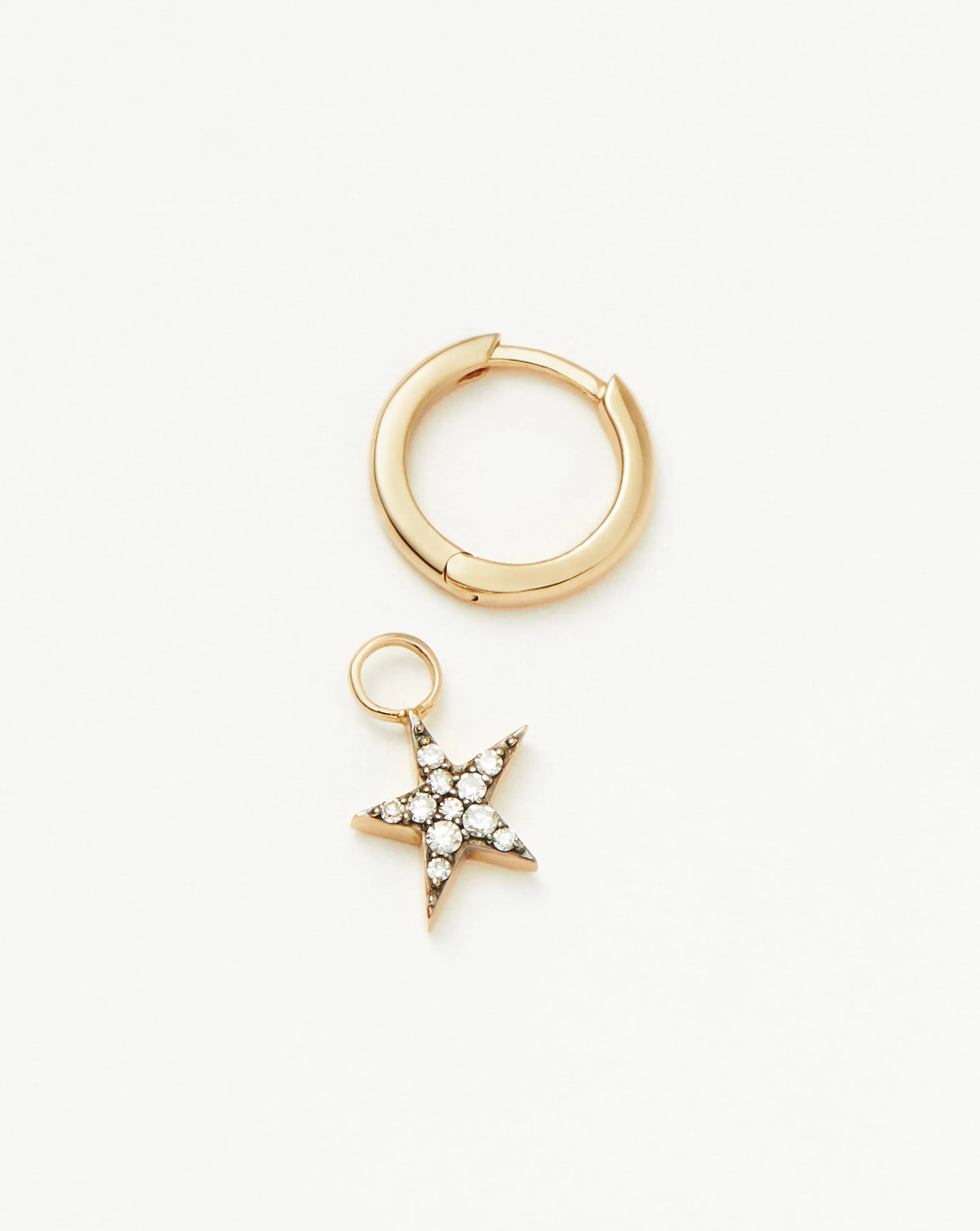 Fine Diamond Single Star Charm Hoop Earring | 14k Solid Gold/Diamond