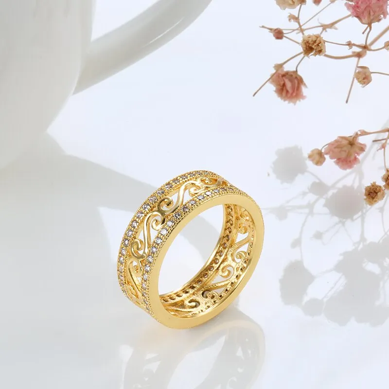 Fine Jewelry Hollow Rings For Women with Natural Zircon in Gold Color