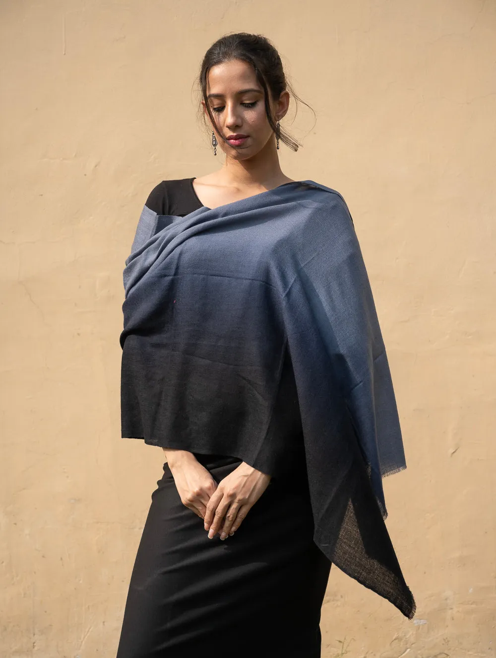 Fine, Soft Kashmiri Ombre Wool Stole - Shaded Grey Black