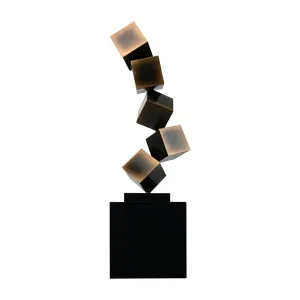 FINEST Modern Abstract Cube Metal Sculpture with Bronze Accents FS-102