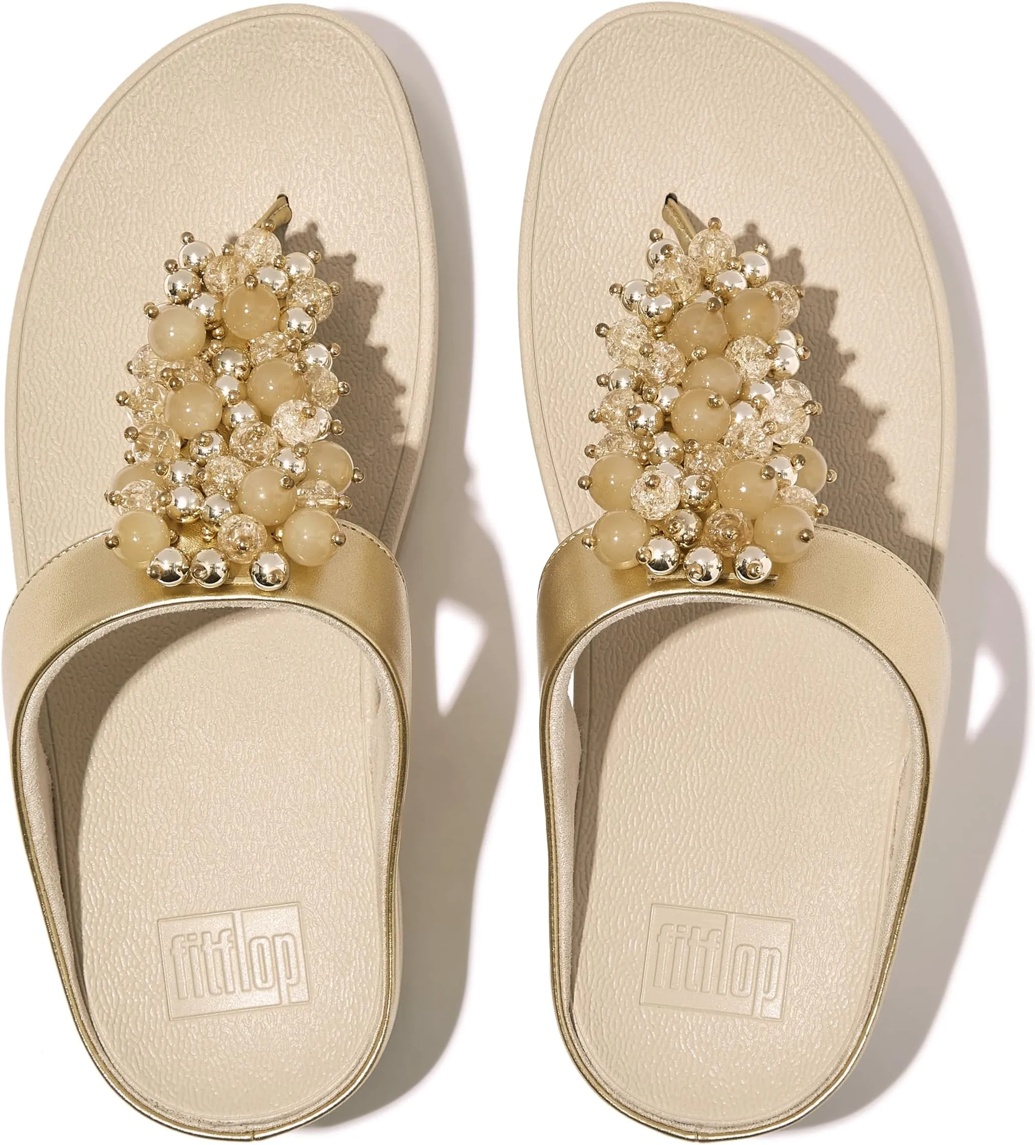 Fino Bauble-Bead Toe-Post Sandals FitFlop, Platino