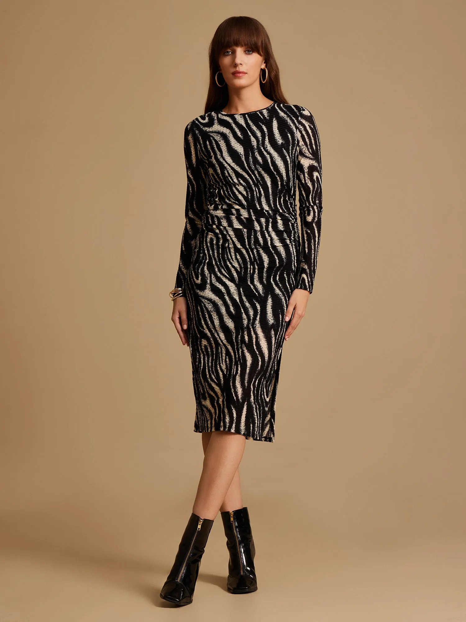 Fiona Black Textured Midi Dress