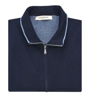 FIORONI CASHMERE Fioroni Navy Cashmere and Silk Full Zip Sweater