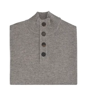 FIORONI CASHMERE Taupe Wool and Cashmere Buttoned Mock Sweater