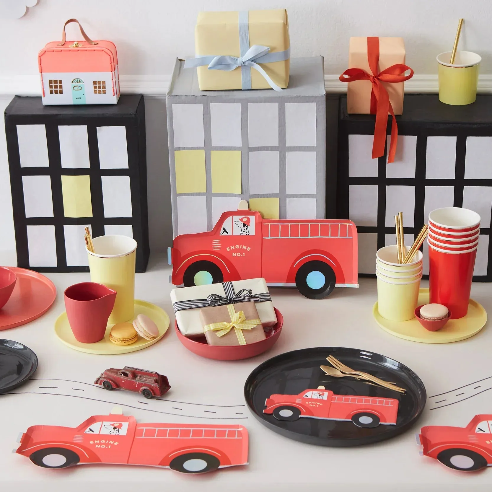 Fire Truck Plates, Set of 16 Fire Truck-Themed Paper Plates by Meri Meri