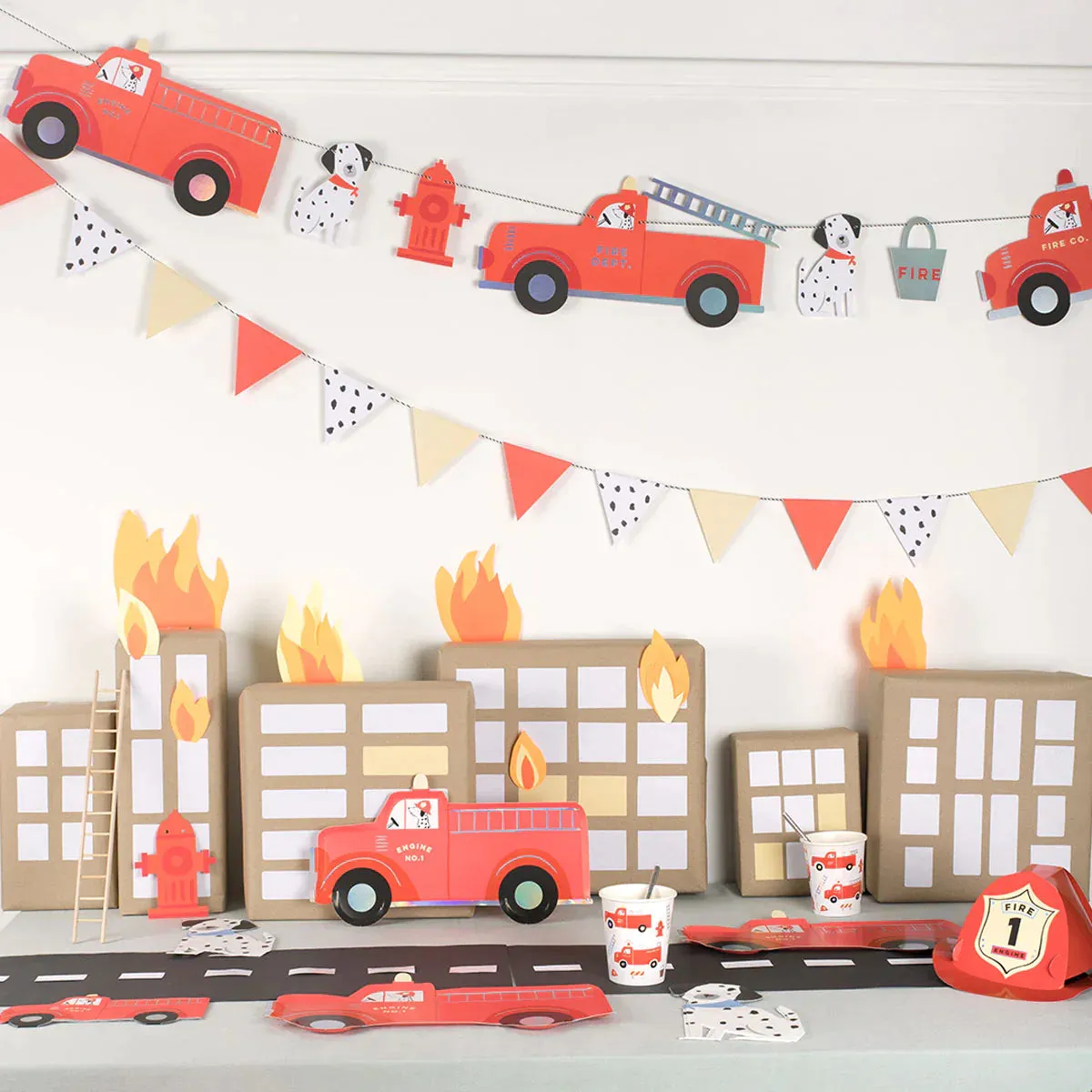 Fire Truck Plates, Set of 16 Fire Truck-Themed Paper Plates by Meri Meri