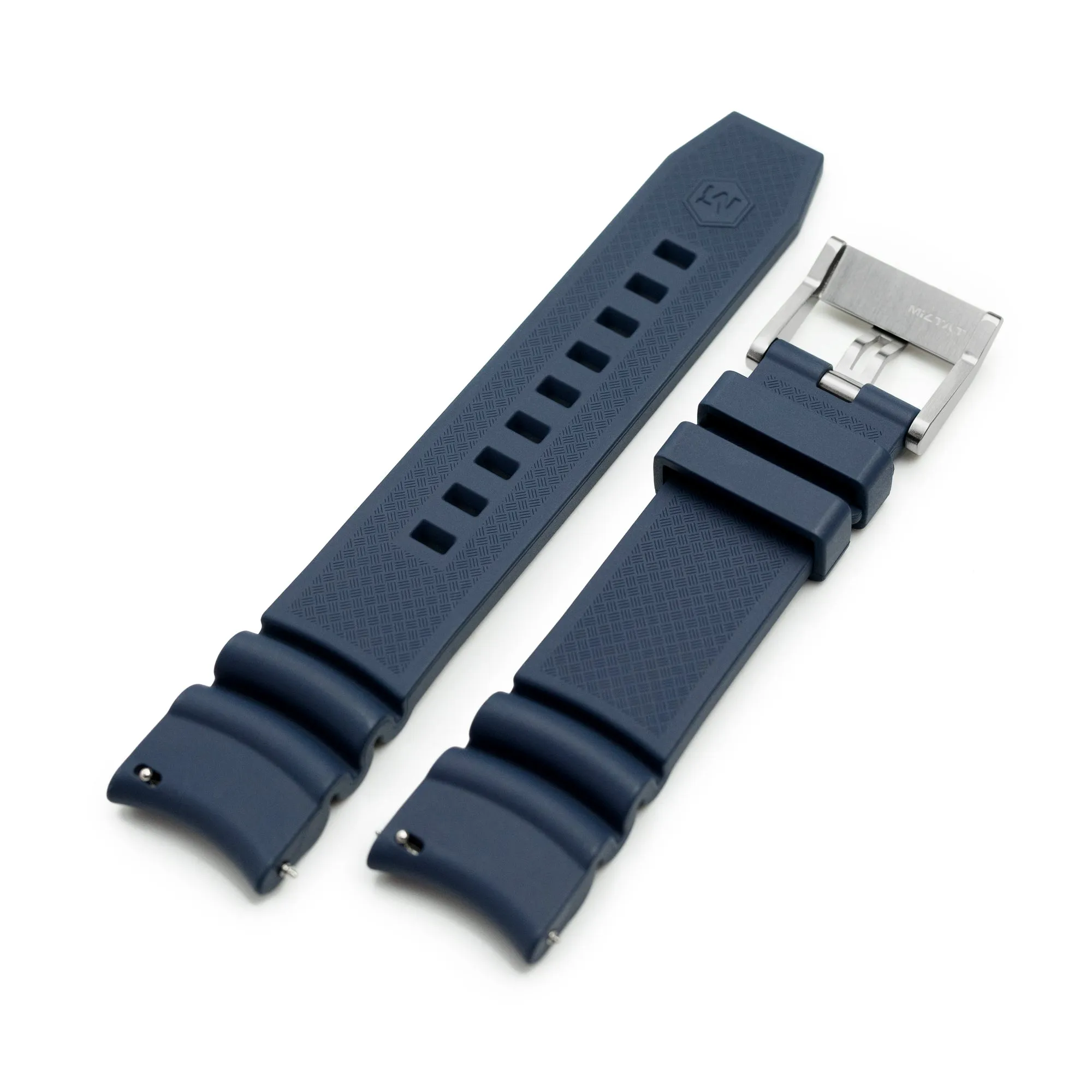 Firewave Resilient Curved End FKM rubber Watch Strap, Navy Blue