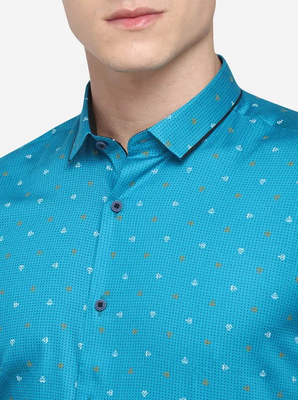 Firozi Printed Slim Fit Party Wear Shirt | Greenfibre