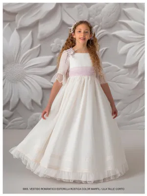 First Communion Dress Model 5805: Elegance and Romance in Light Ivory