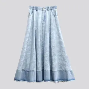 Fit-and-flare raw-hem jeans skirt