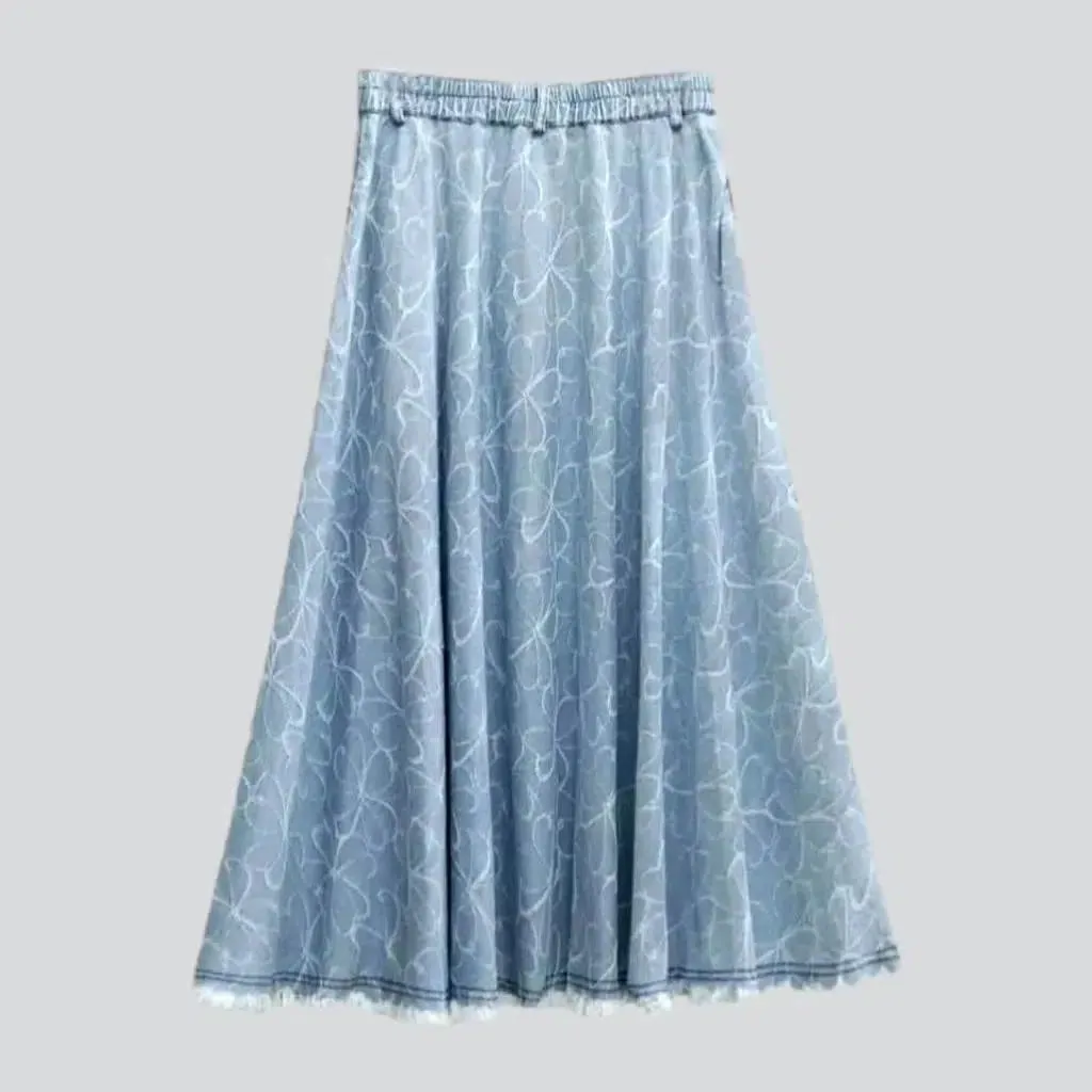 Fit-and-flare raw-hem jeans skirt