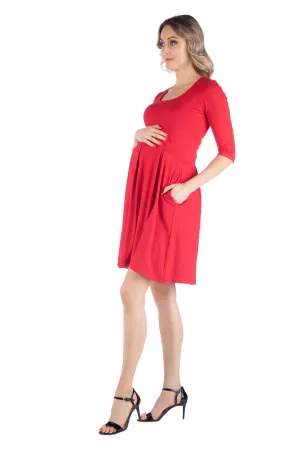 Fit and Flare Scoop Neck Maternity Dress