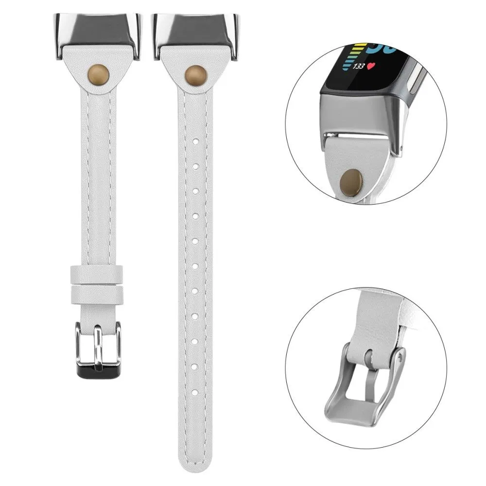 Fitbit Charge 5 unique style genuine leather watch strap - White