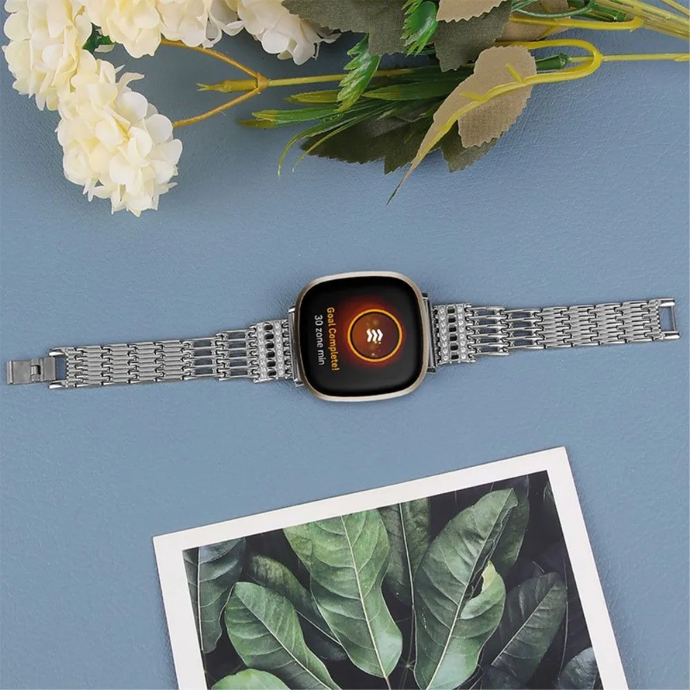 Fitbit Sense / Versa 3 rhinestone 304 stainless steel watch strap - Silver