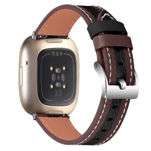 Fitbit Sense / Versa 3 splicing design cowhide leather watch strap - Brown / Black