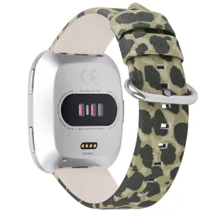 Fitbit Versa 2 / Versa Lite leopard texture genuine leather watch strap - Army Green