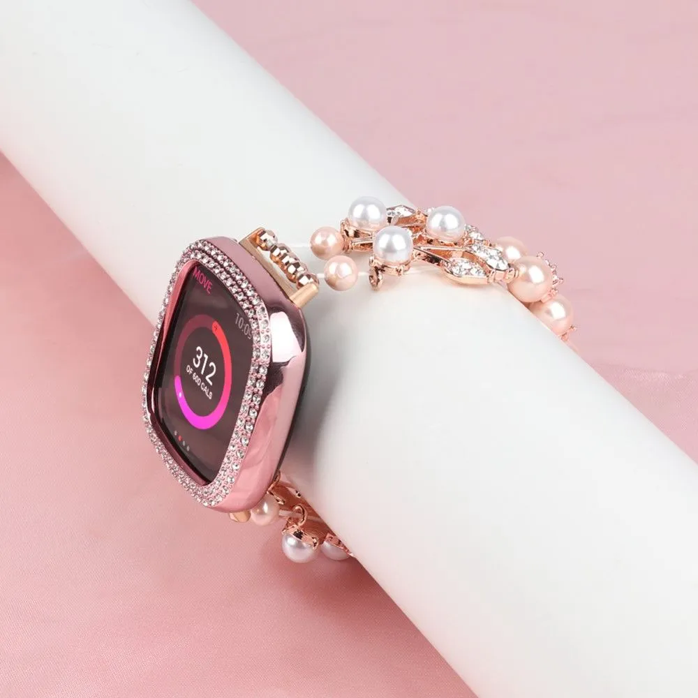 Fitbit Versa 3 rhinestone flower shaped orbs watch strap - Pink