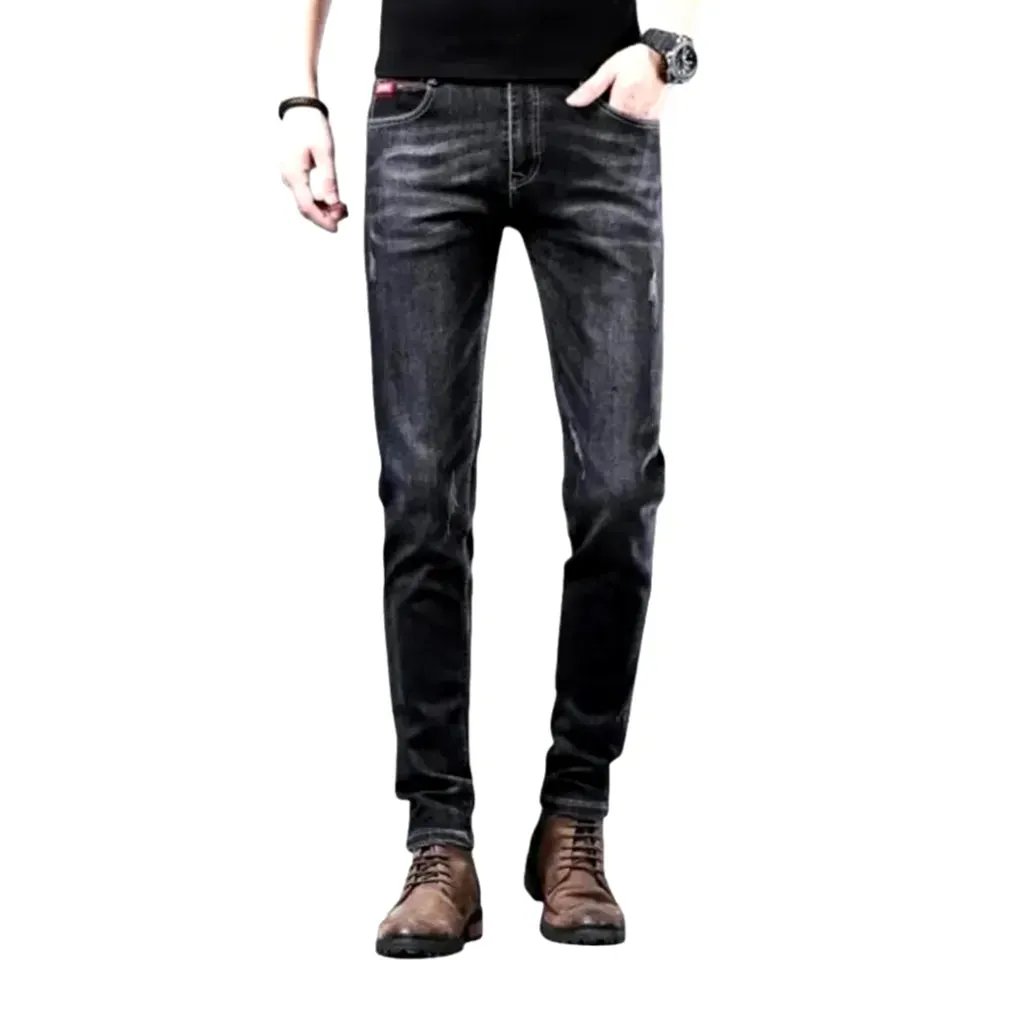 Fitted mid rise elastic men's jeans