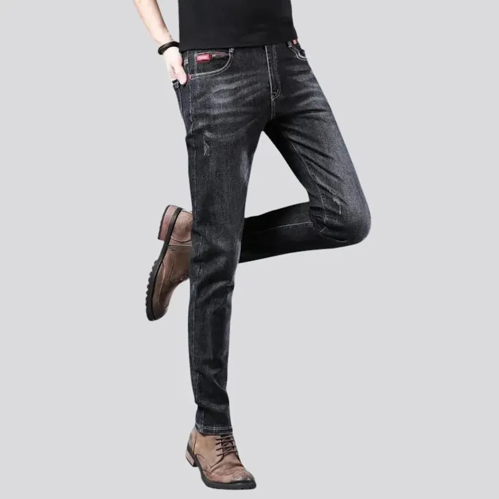 Fitted mid rise elastic men's jeans