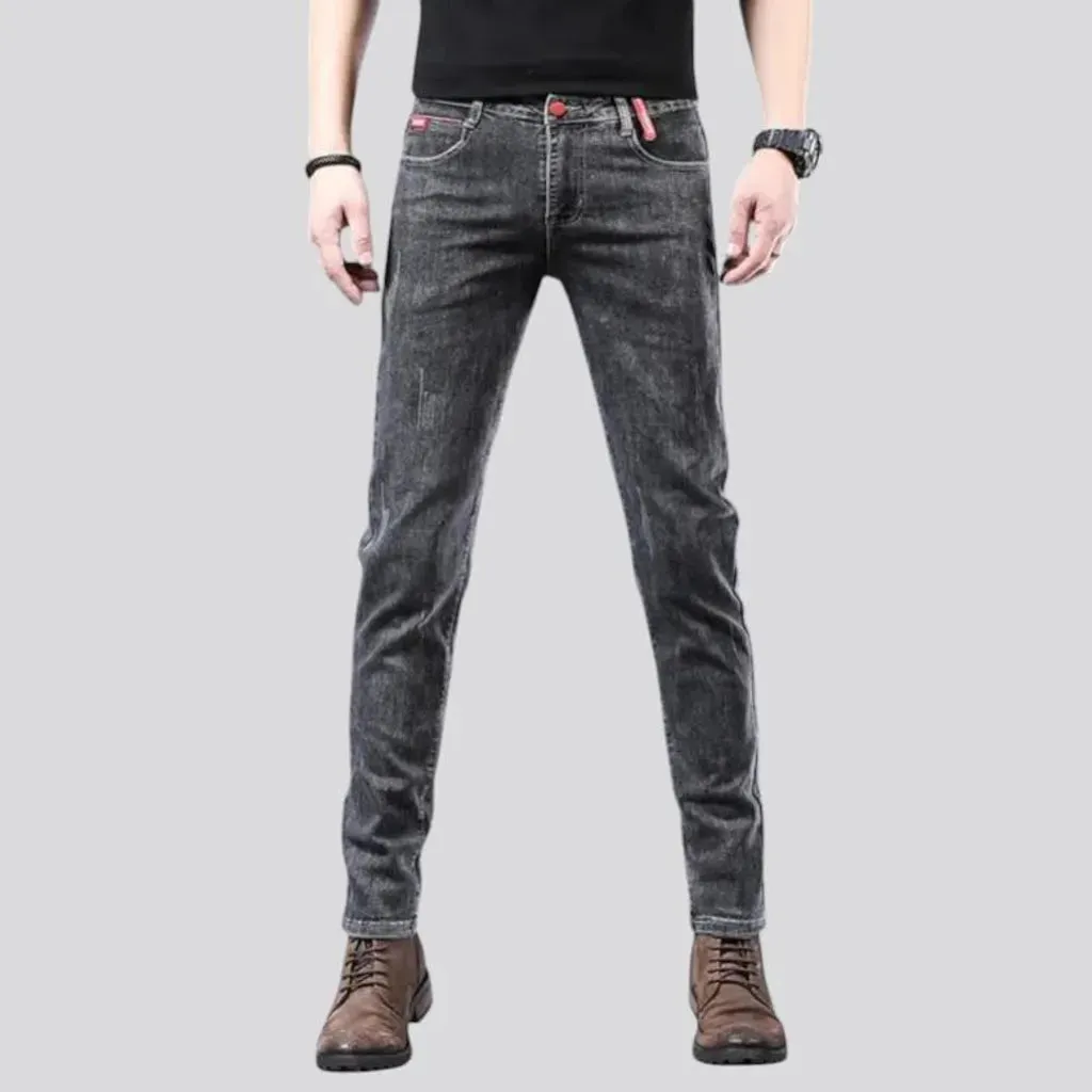 Fitted mid rise elastic men's jeans