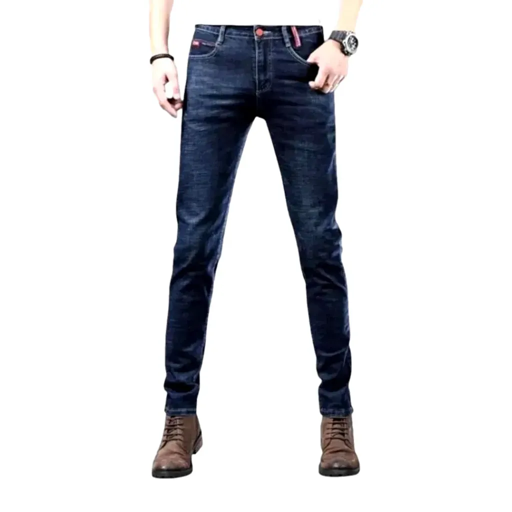 Fitted mid rise elastic men's jeans