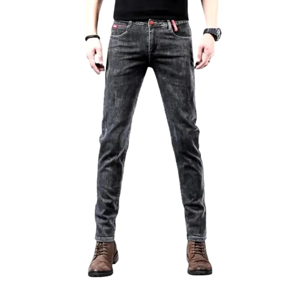 Fitted mid rise elastic men's jeans