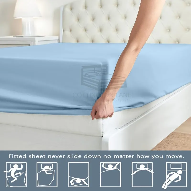 Fitted Sheet - Premium Hotel Quality Fitted Sheet with Pillow Case - 8 Inch Deep Pocket -Ultra-Soft Microfiber - Shrinkage & Fade Resistant- 72"x72"_Light Blue