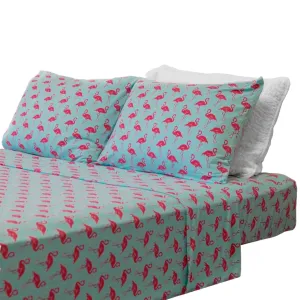 Fitted Sheet Twin - Flamingo Aqua