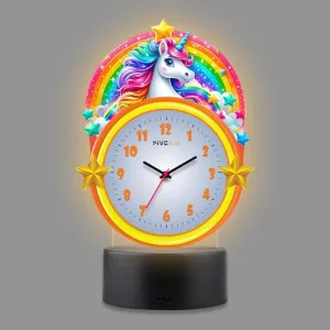 FIVE KRAFT Unicorn Rainbow Premium Table Clock with LED Base Light in Warm Colour (Table Top Decor for Kids Room)