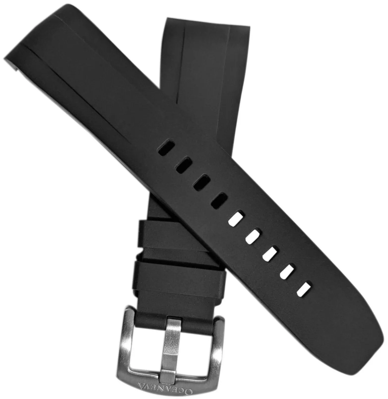 FKM Black Rubber Strap - BRUSHED Steel Buckle