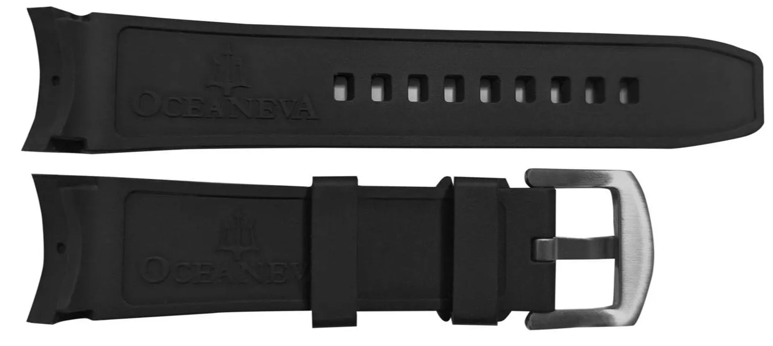 FKM Black Rubber Strap - BRUSHED Steel Buckle