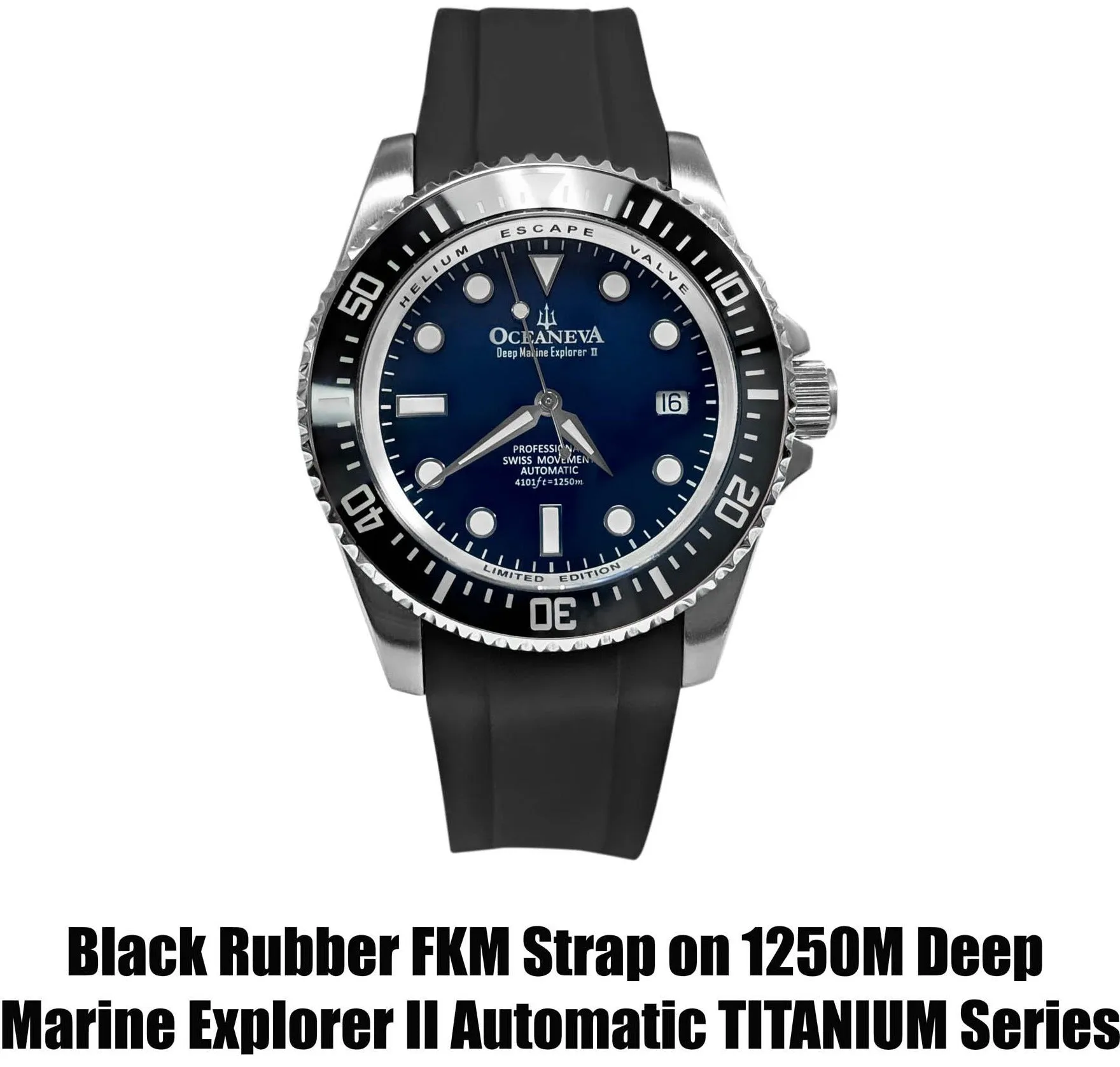 FKM Black Rubber Strap - BRUSHED Steel Buckle