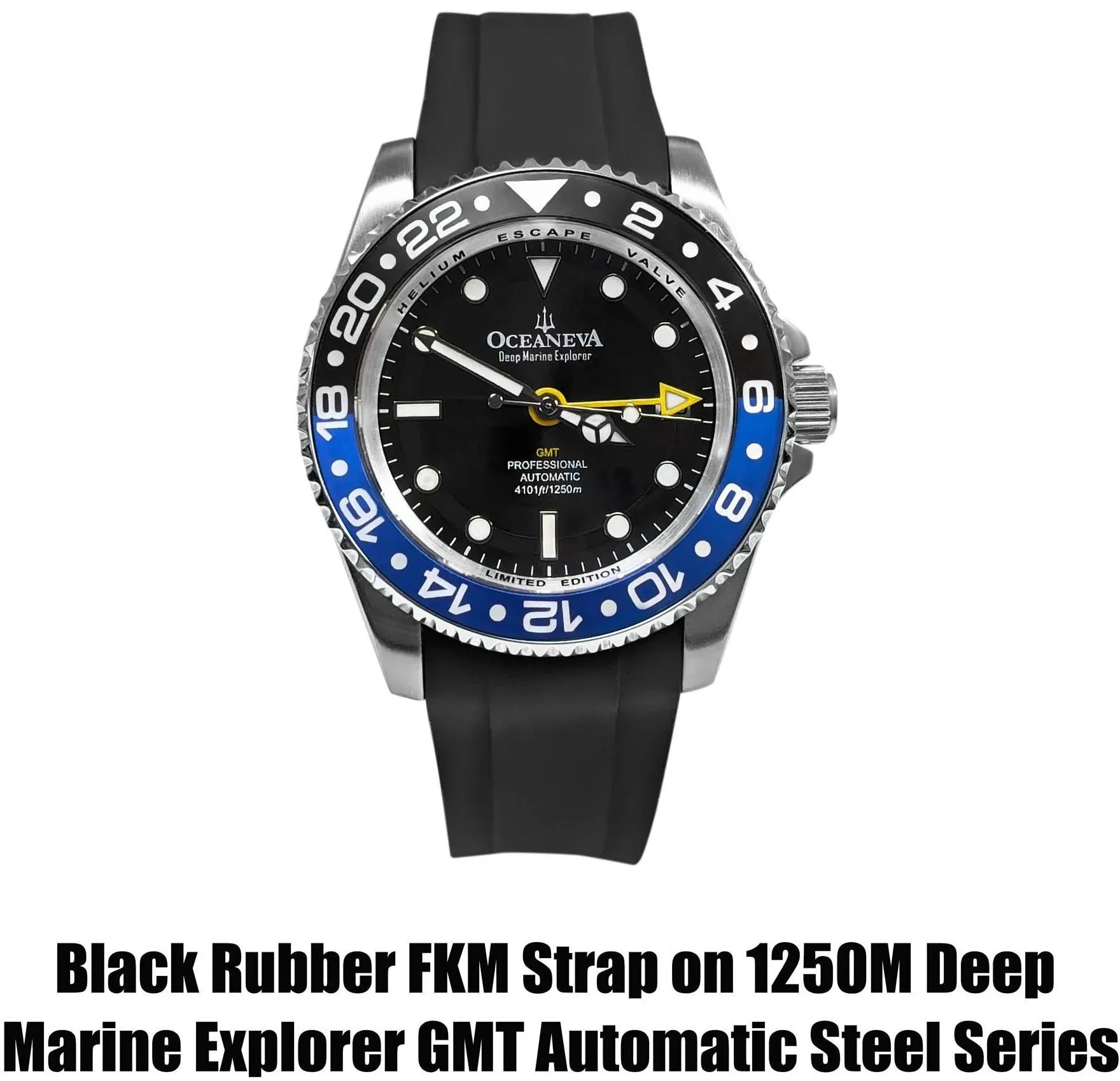 FKM Black Rubber Strap - BRUSHED Steel Buckle