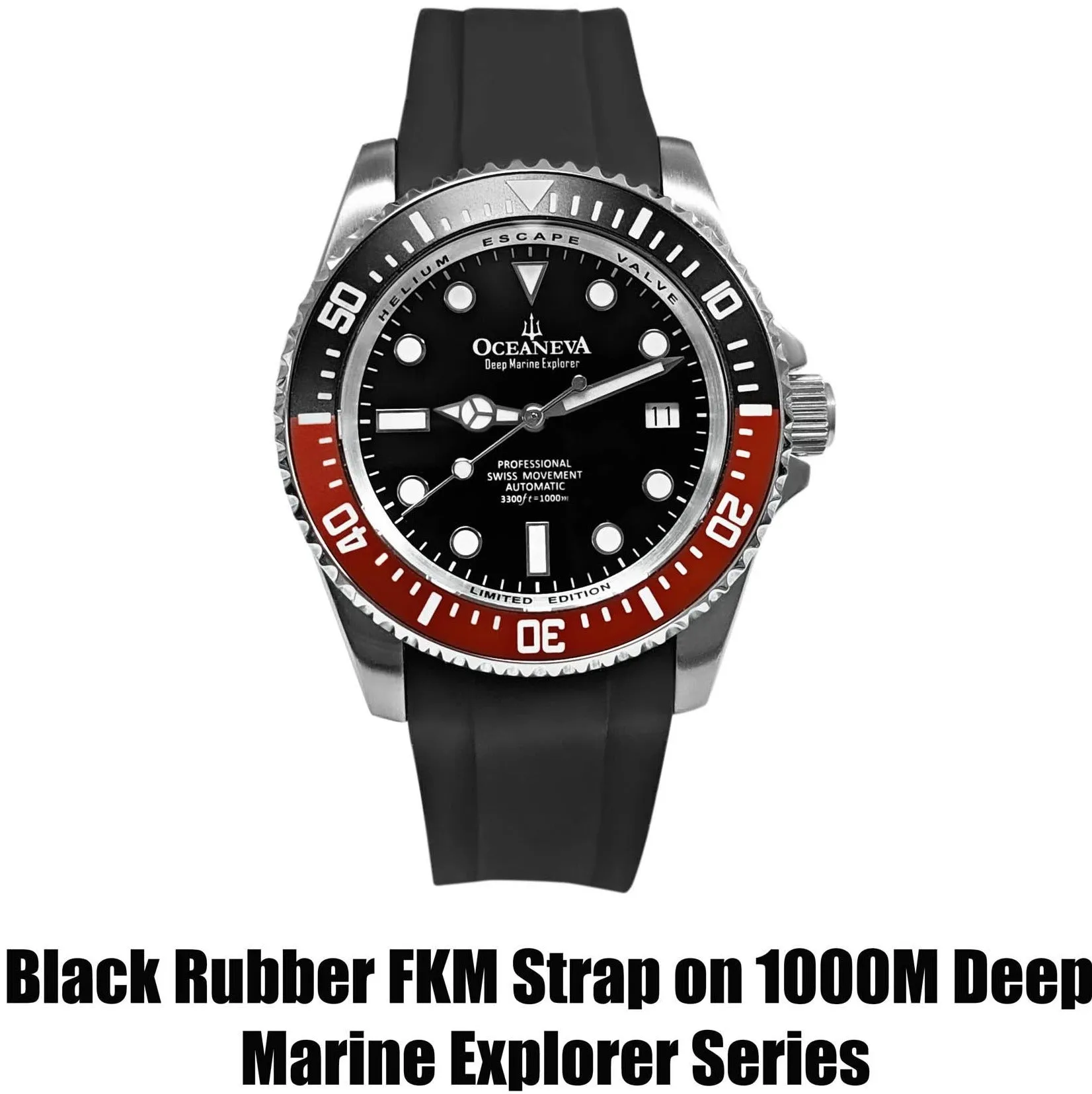 FKM Black Rubber Strap - BRUSHED Steel Buckle