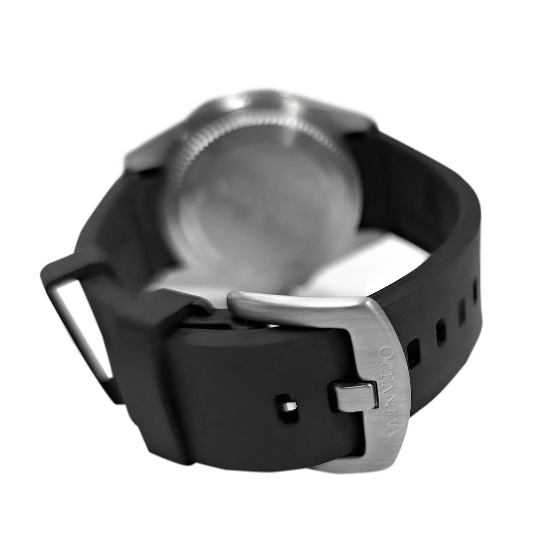 FKM Black Rubber Strap - BRUSHED Steel Buckle