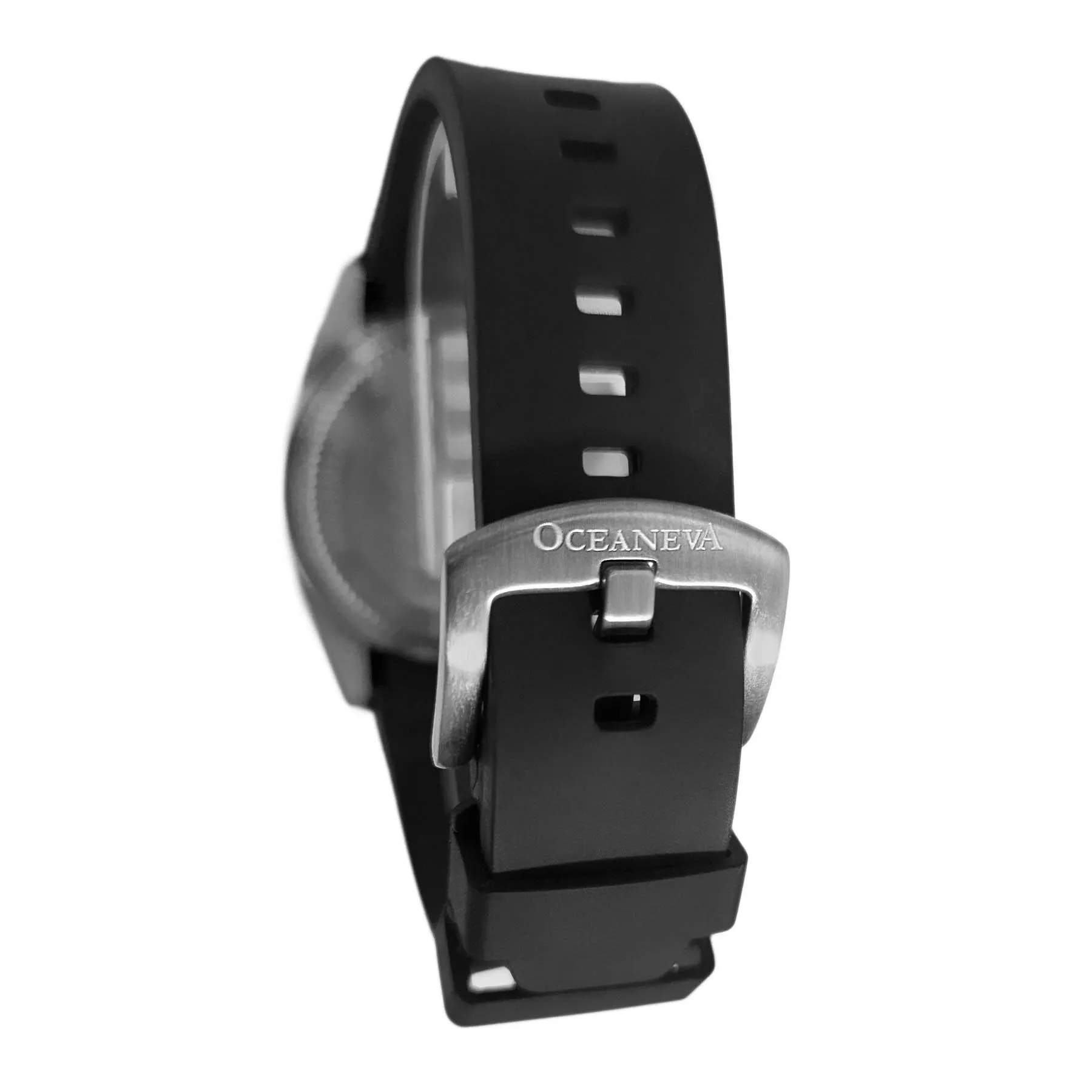 FKM Black Rubber Strap - BRUSHED Steel Buckle