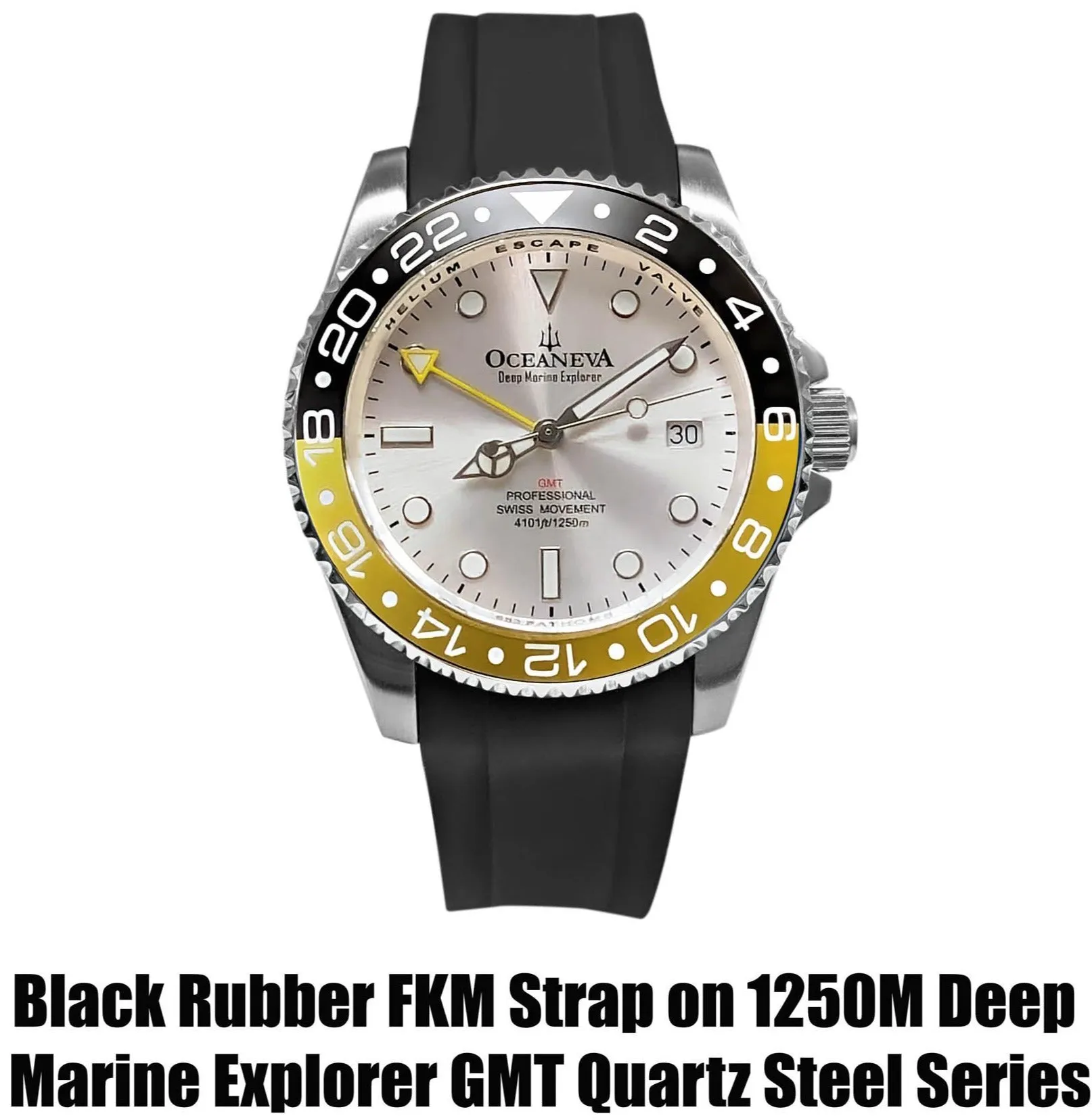 FKM Black Rubber Strap - BRUSHED Steel Buckle