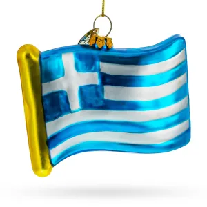 Flag Of Greece - Blown Glass Christmas Ornament