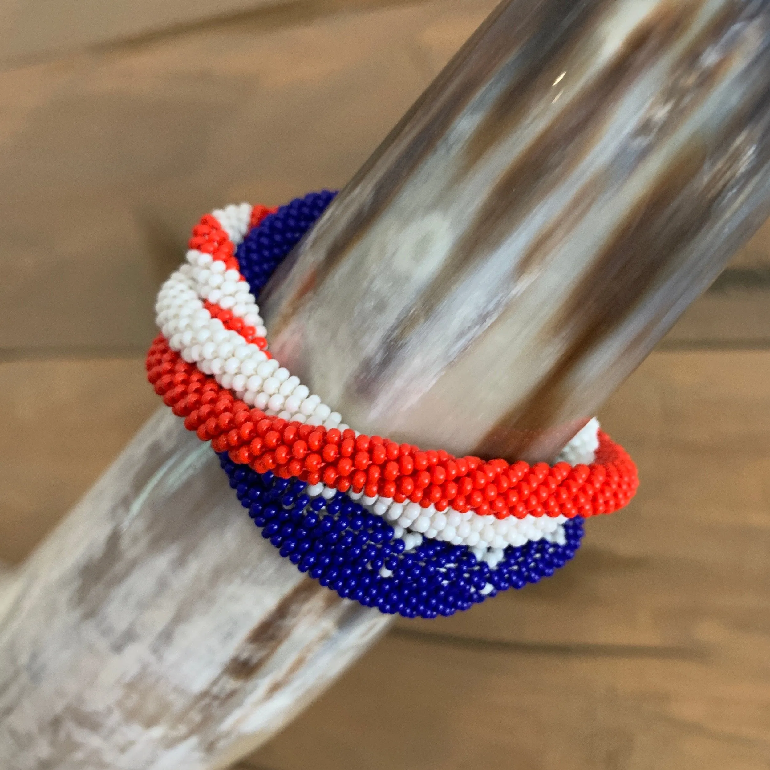 Flag Pattern Seed Bead Bracelet