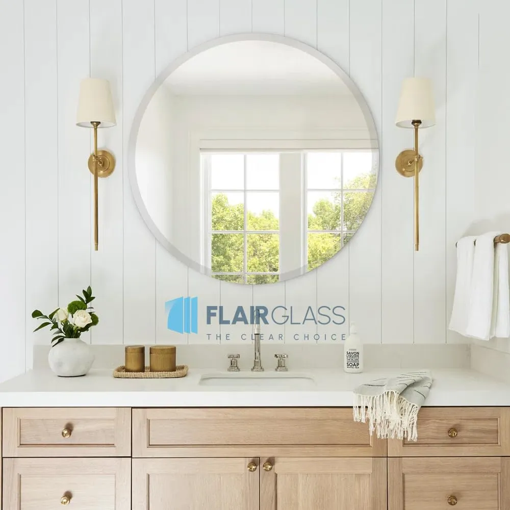 Flair Glass Frameless Round Beveled Wall Mirror for Bathroom, Wall Mount Mirror, Washbasin Mirror, Looking Mirror Glass, Mirror for Bedroom, Unframed Mirror (6 mm Thick, 30x30 inch)