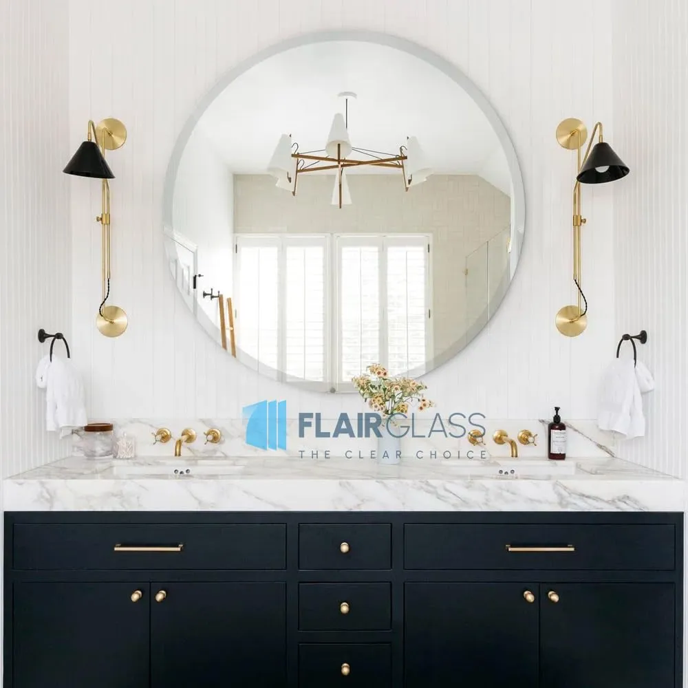 Flair Glass Frameless Round Beveled Wall Mirror for Bathroom, Wall Mount Mirror, Washbasin Mirror, Looking Mirror Glass, Mirror for Bedroom, Unframed Mirror (6 mm Thick, 30x30 inch)