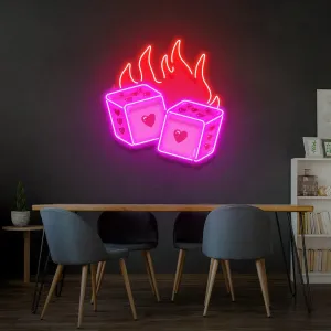 Flaming Dice Neon Sign: Playful Design, Dynamic Illumination, and Durable Quality for a Lively Space