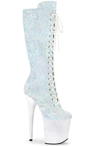 FLAMINGO-2020MG White Glitter Knee High Boots