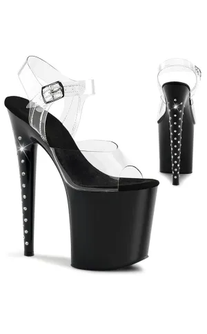 FLAMINGO-808LS Clear & Black Rhinestone Platform Heels