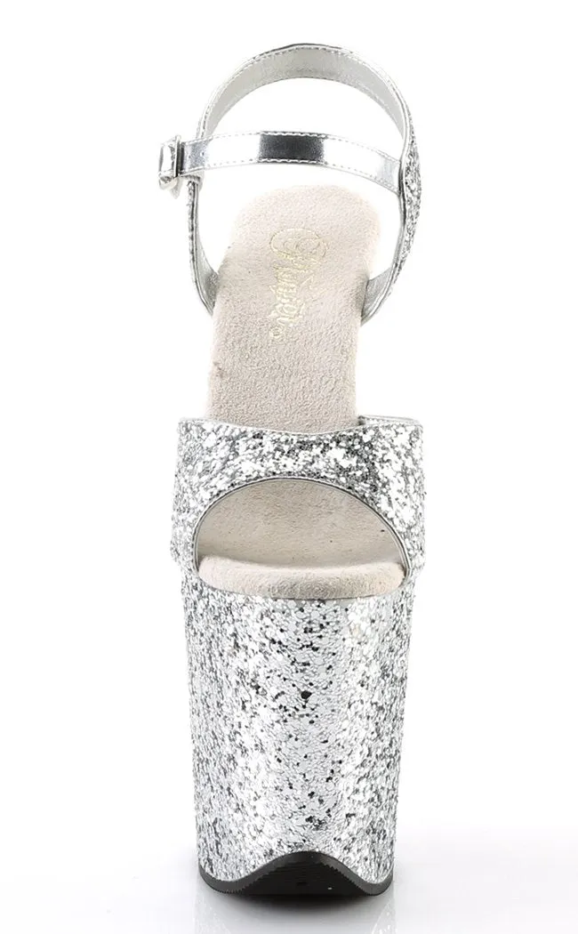 FLAMINGO-810LG Silver Glitter Platform Heels