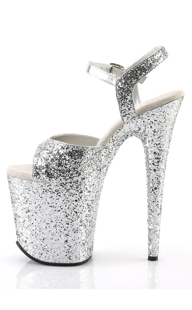 FLAMINGO-810LG Silver Glitter Platform Heels