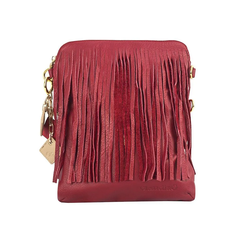 Flamingo Leather Fringe Handbag- Scarlet Red