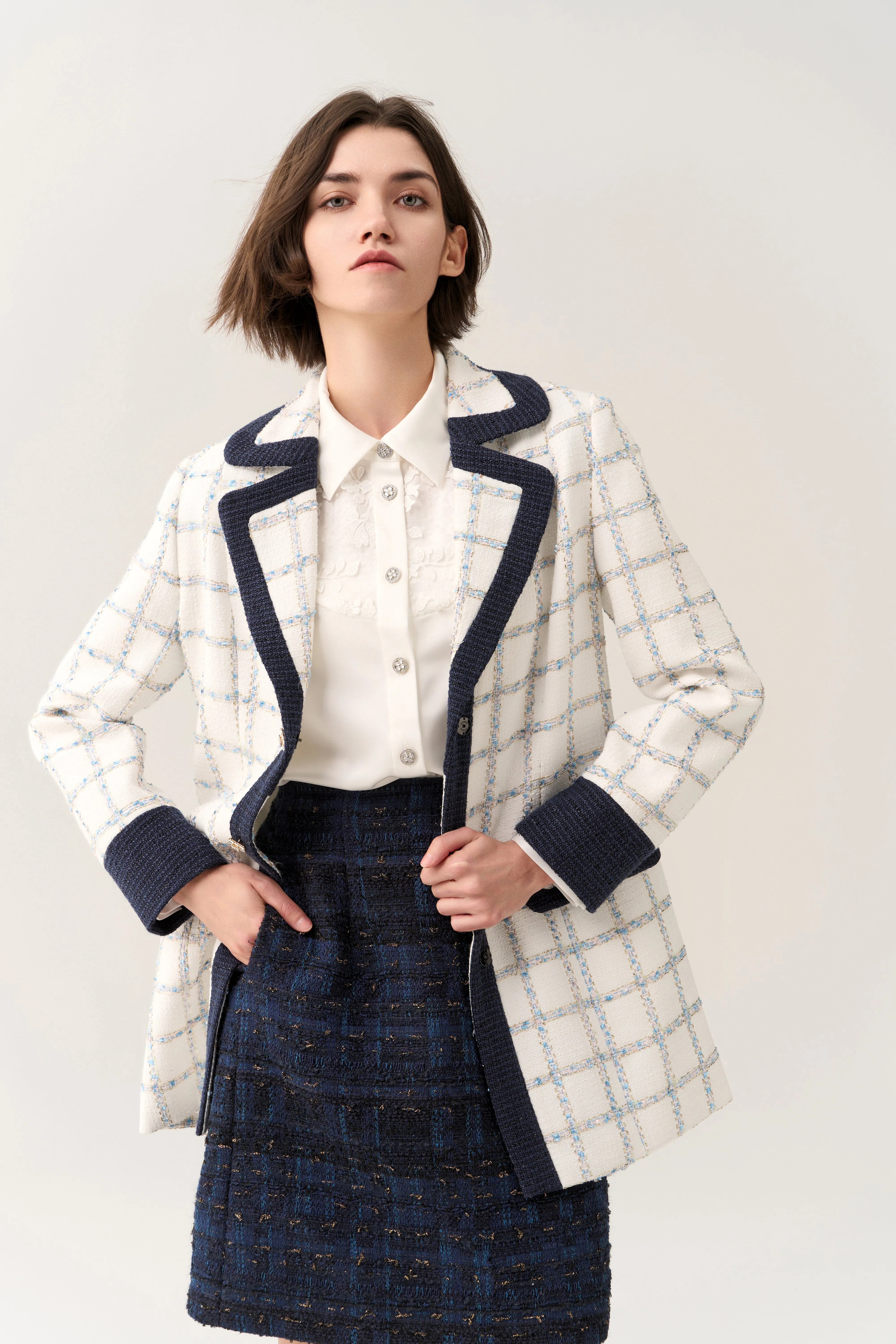 Flap-pocket Check Midi Coat