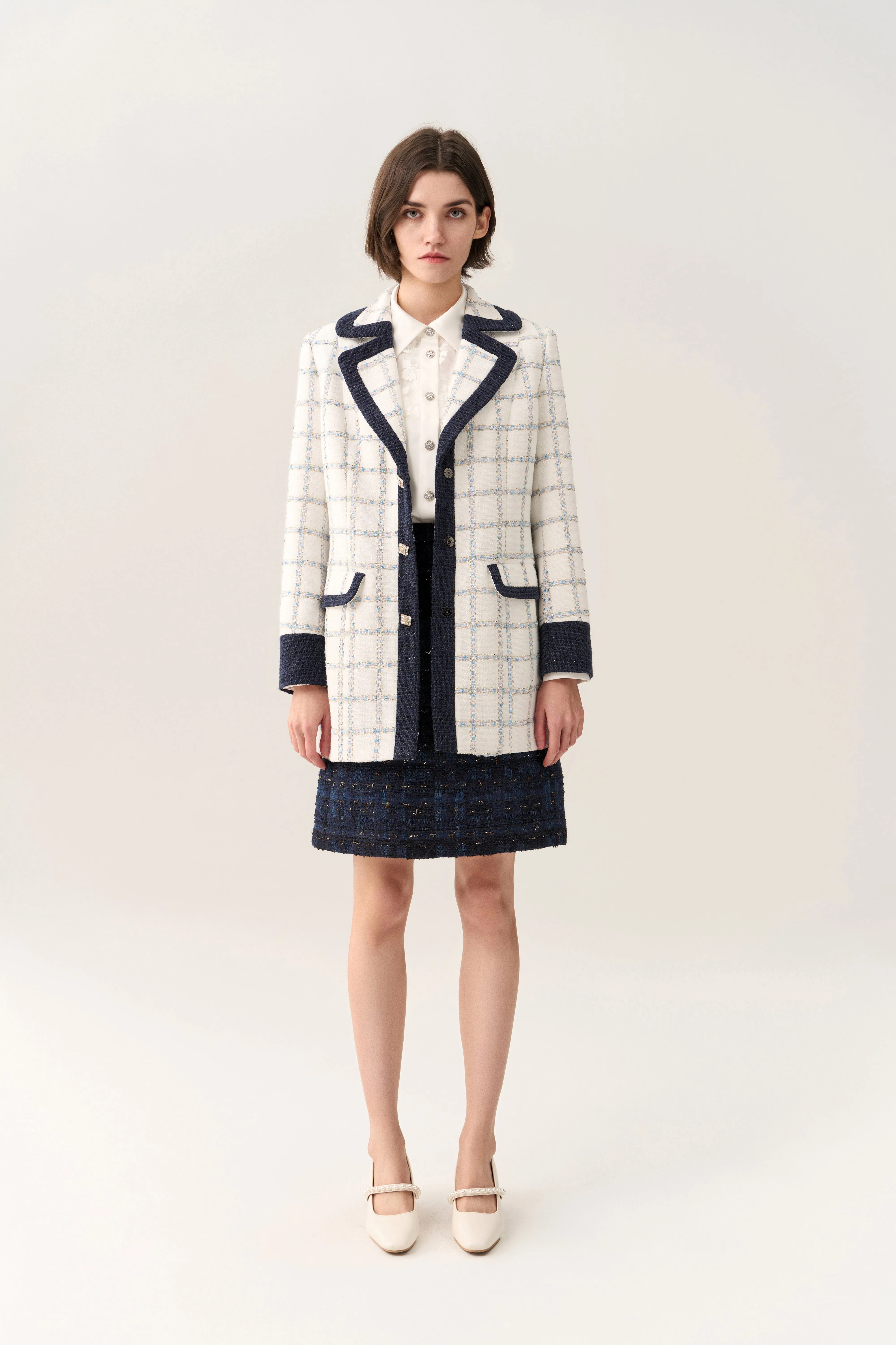 Flap-pocket Check Midi Coat