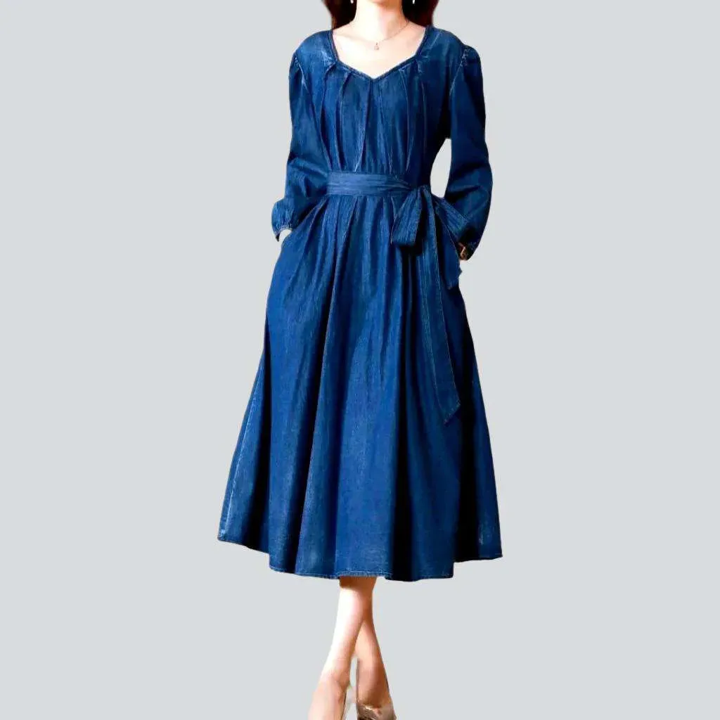 Flared denim dress